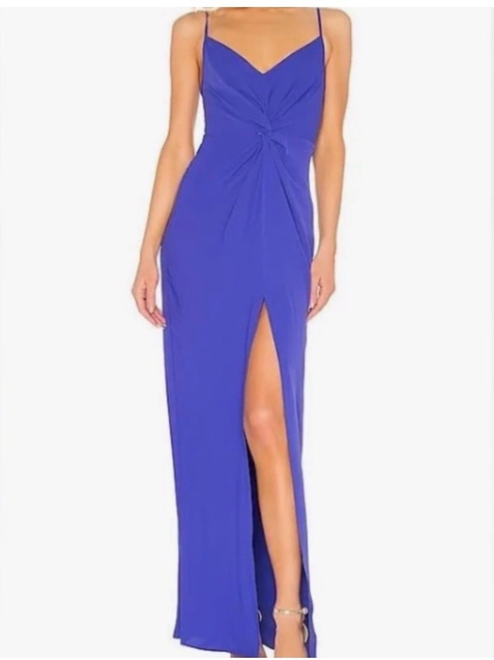 NWOT Amanda Uprichard Ellie Maxi Dress Cobalt Blue Twist Front Slit Gown Size S